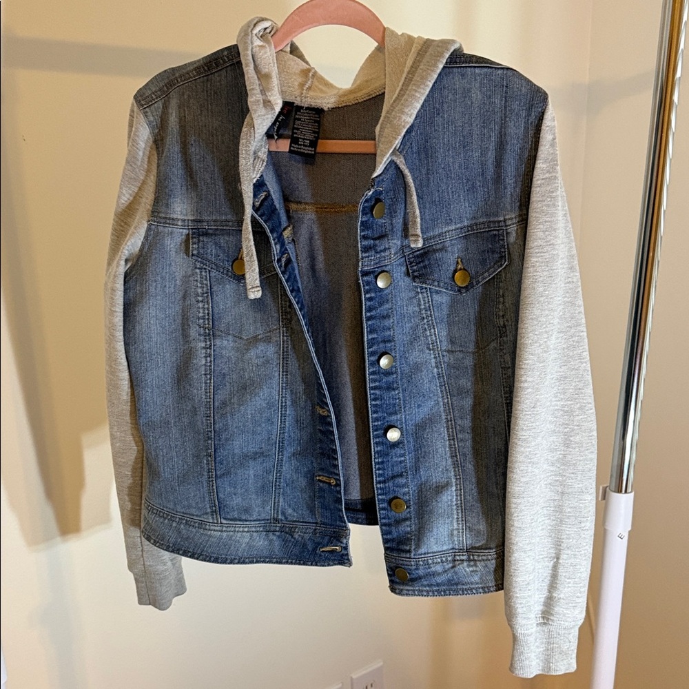 Juniors Denim and Gray Hoodie Jacket